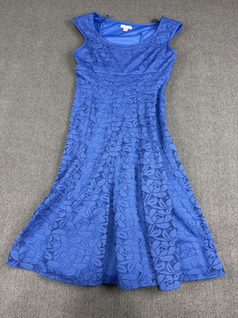 London Times Womens Blue Floral Lace Sleeveless Fit & Flare Dress Size 6